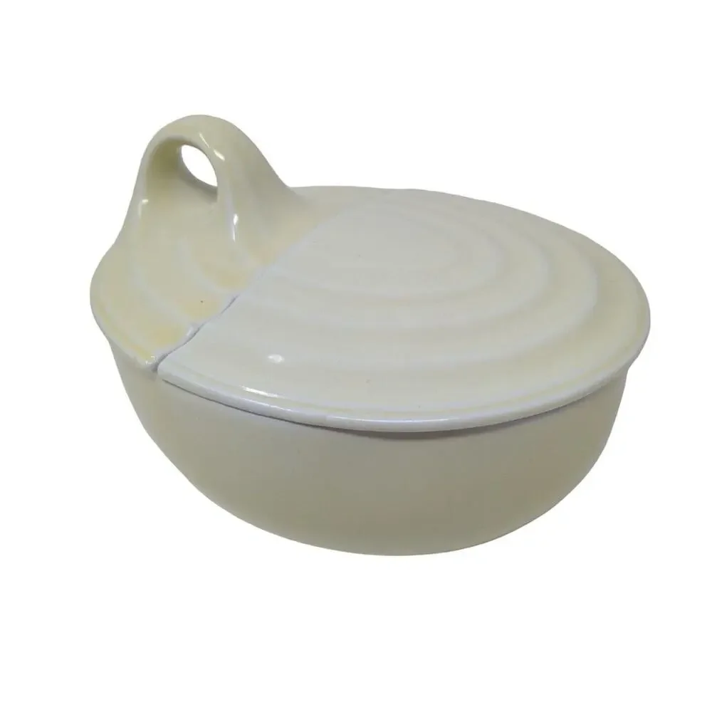 Vintage Hall Kitchenware Loop Handled Leftover Dish w/Lid UV Reactive Glaze